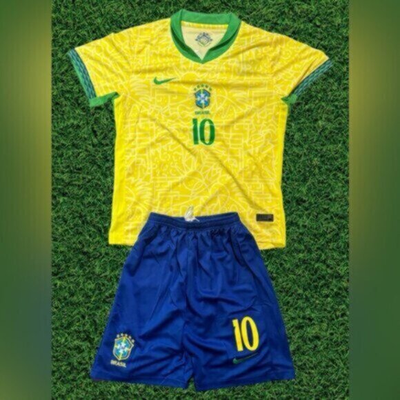 NEW Brazil Neymar Jr #10 HOME KIDS Soccer Jersey KIT - Picture 2 of 2